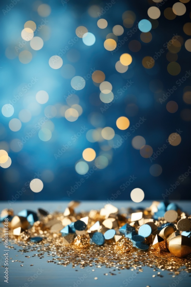 New Years Eve Bokeh with a Blue and Gold Abstract Background