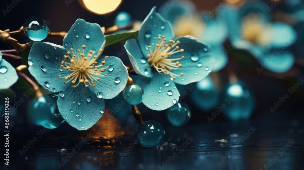 christmas flora in dewy green branch