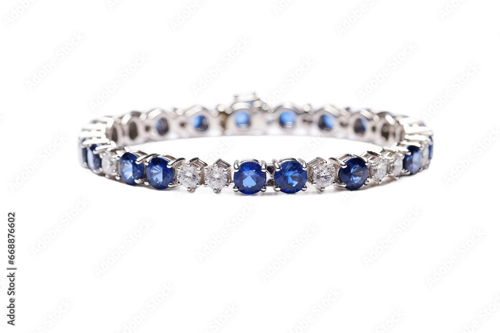 Stunning Sapphire and Diamond Tennis Bracelet on transparent background.