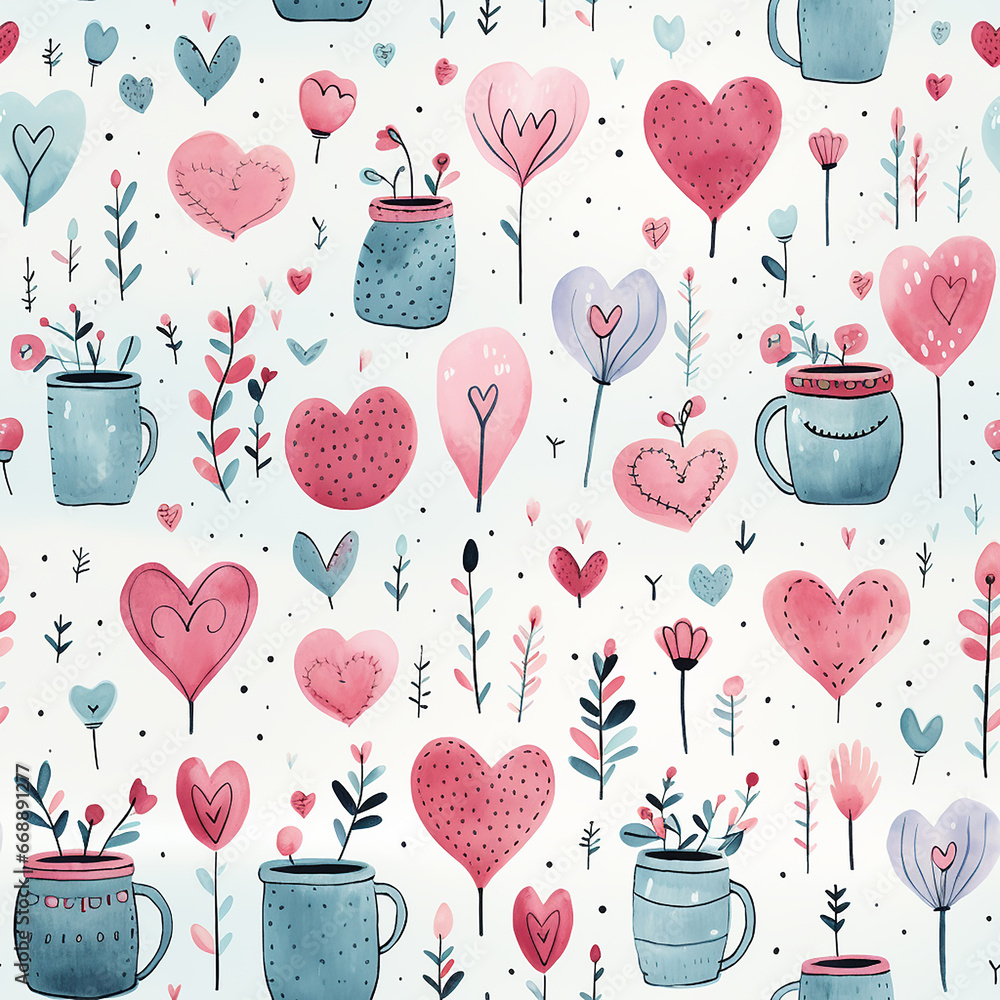 cute watercolor love seamless pattern