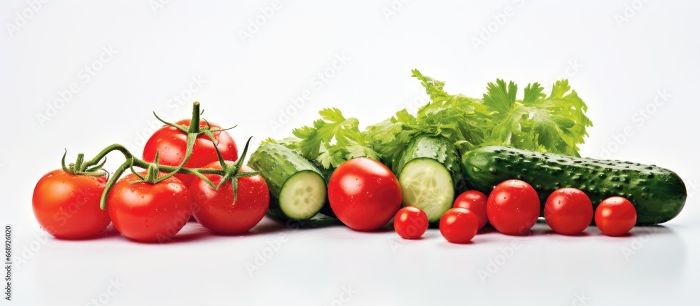 Delicious vegetables cucumbers and tomatoes