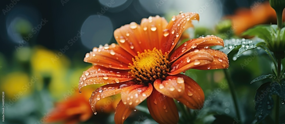 Raindrops on blossoms in a rococo park in southern Germany create a unique sight