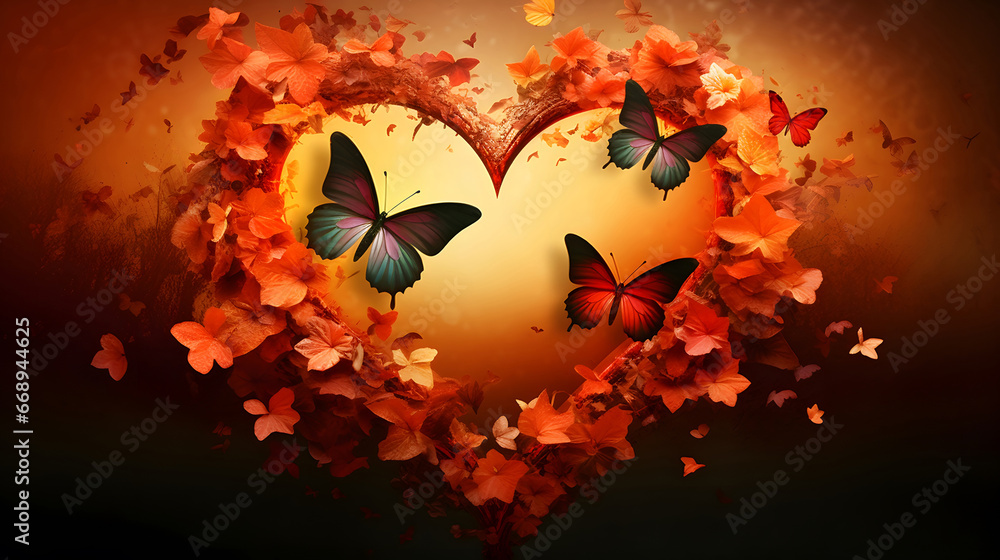 A heart with butterflies. The concept of love and Valentines Day, colorful hearts 