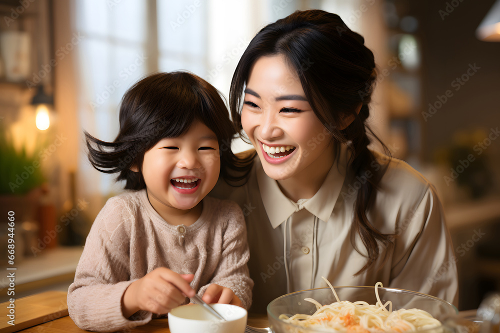 asian mother and son on white background smiling and playing.mothers day concept