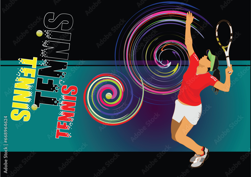 Tennis player poster. Colored Vector illustration for designers