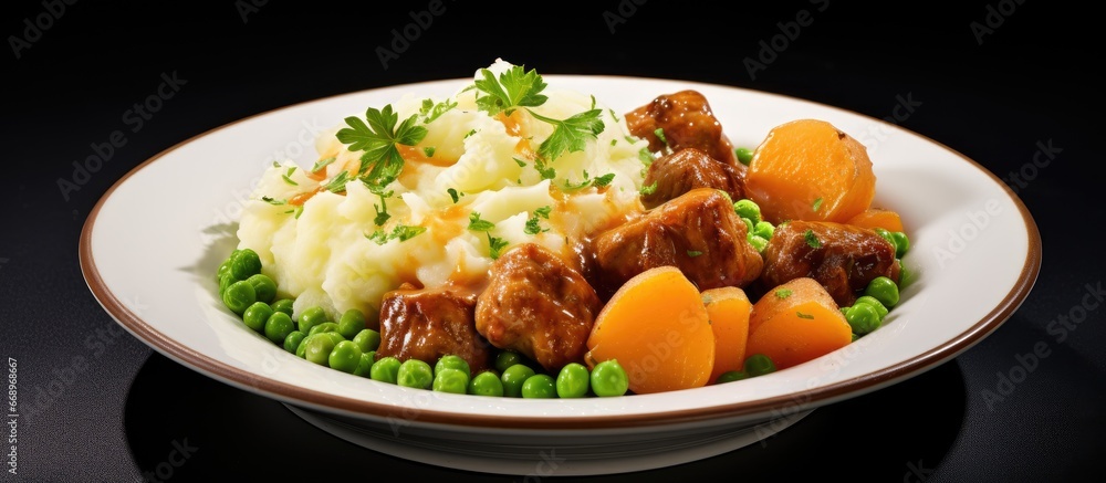 Potato pork stew with veggies casserole