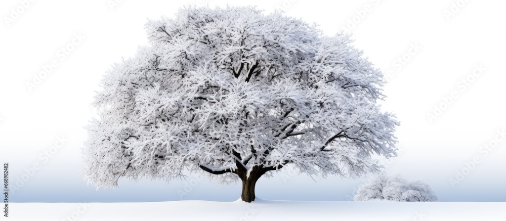 AI creates snowy trees with white backdrop and clipping path