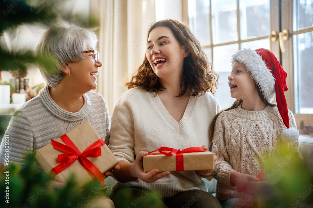 family celebrating Christmas