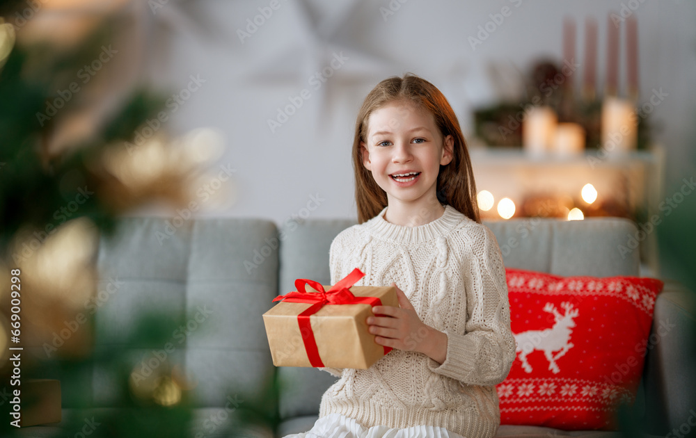 girl with Christmas gift