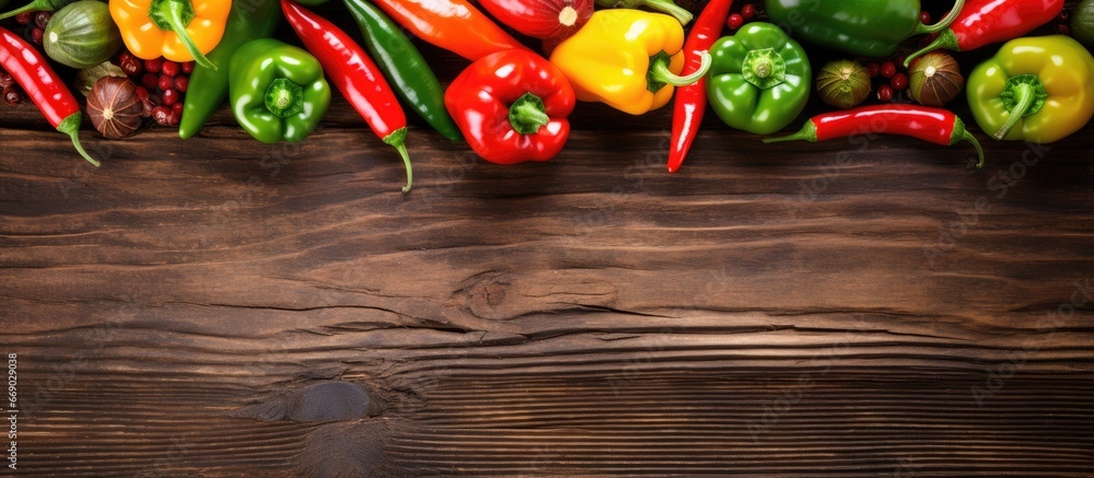 Pepper mix on wood background