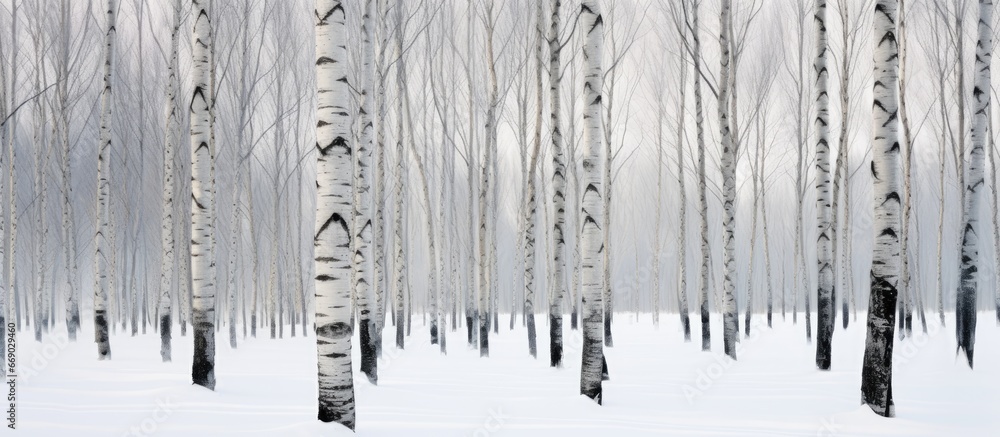 Birch forest in winters natural scenery