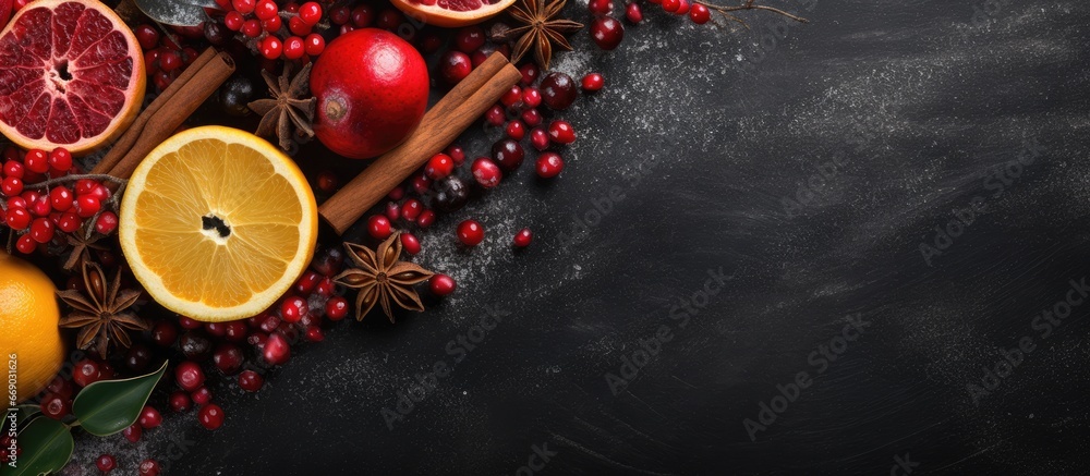 Holiday season produce with aromatic ingredients