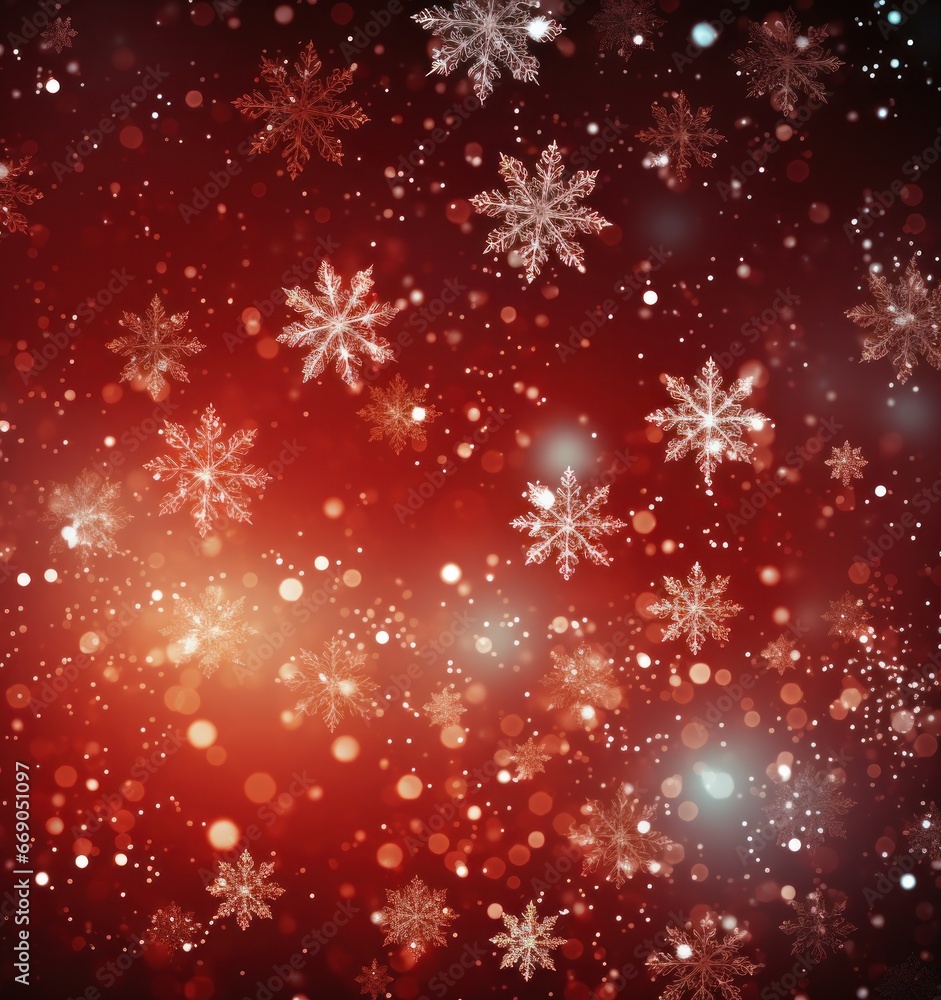 Red winter snowflakes background