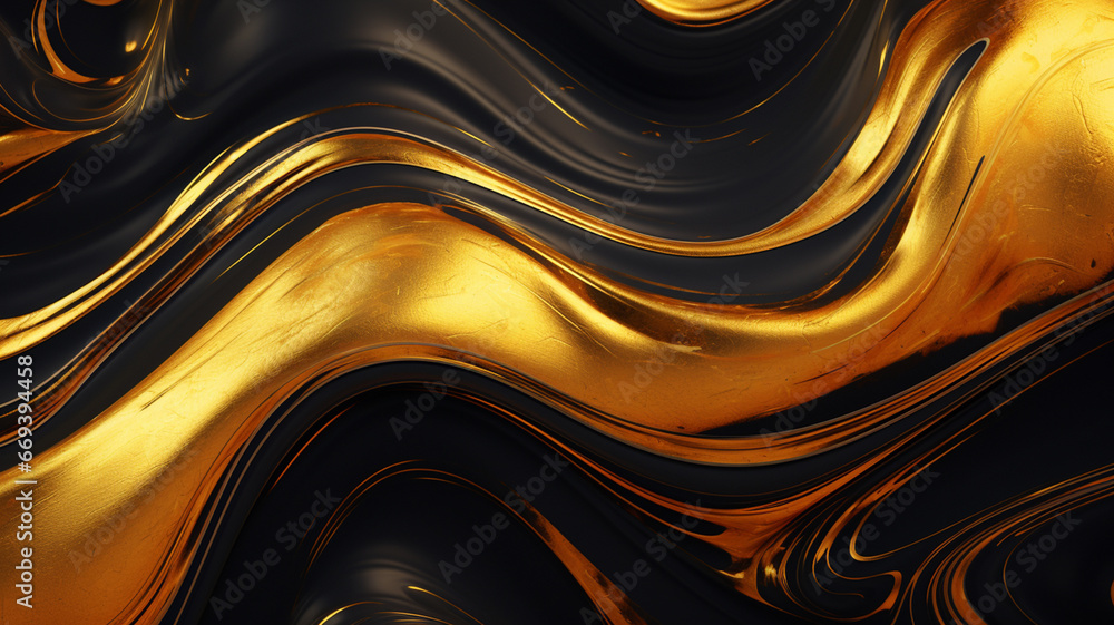 Beautiful gold and black liquid ink wave