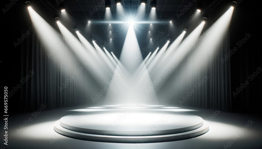 Spotlights illuminate the stage. Mockup. Generative AI