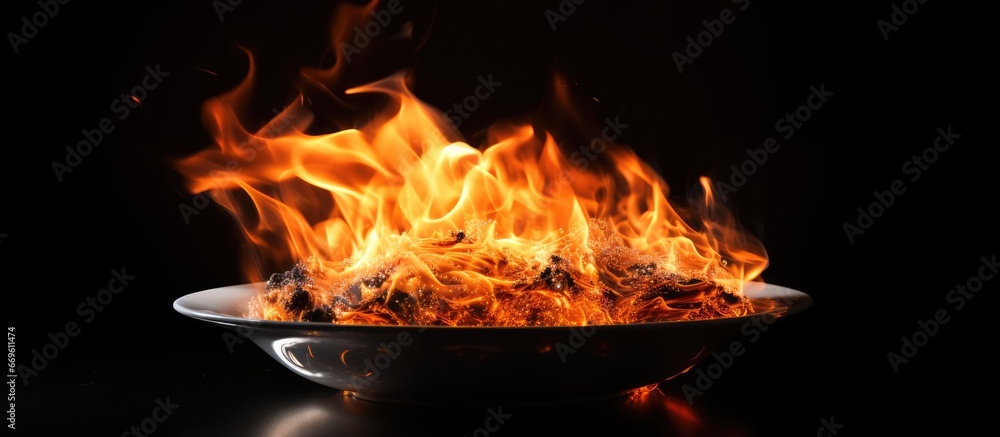 Black background plate with fire