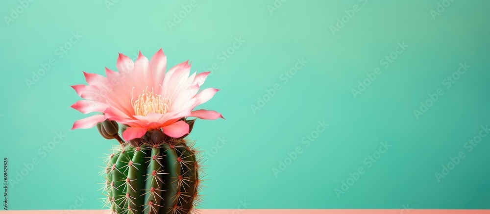 Cactus flower on green backdrop colored pink