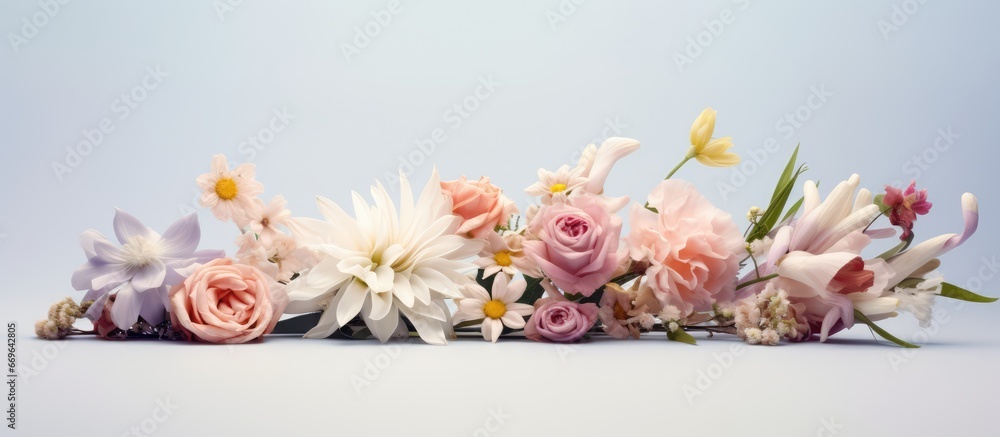 White table with multiple flowers