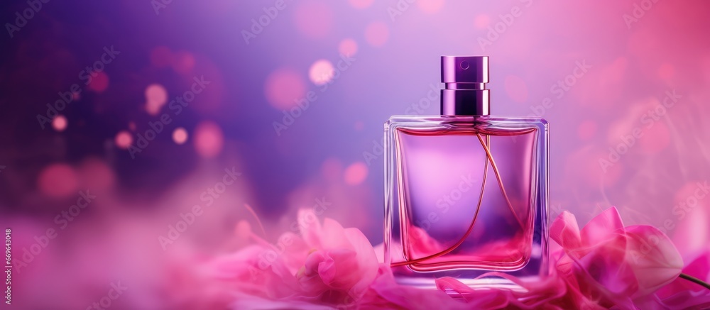 Woman wearing fancy perfume at a pink and purple party