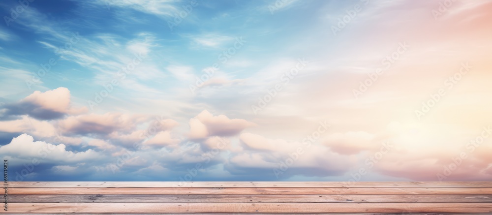 Wooden planks against a backdrop of sky