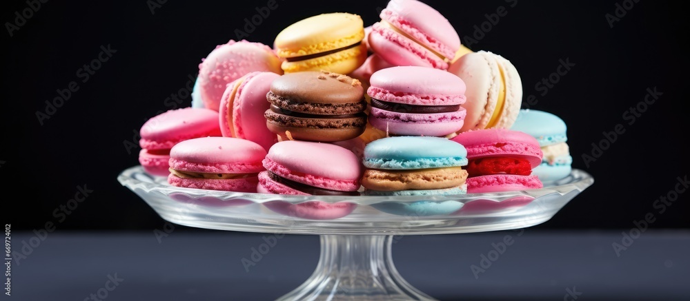 Fresh macaroons displayed on a stand