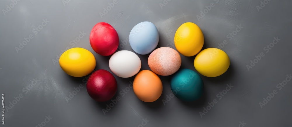 Easter eggs on a gray backdrop