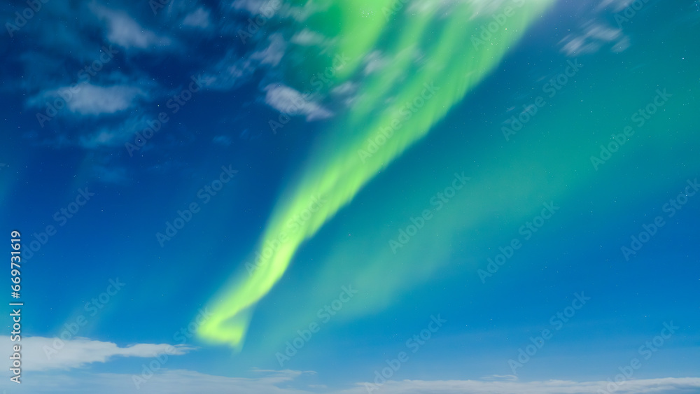 Sky background with northern lights. Aurora borealis. Northern lights as a background. Night winter landscape with aurora. Natural background.