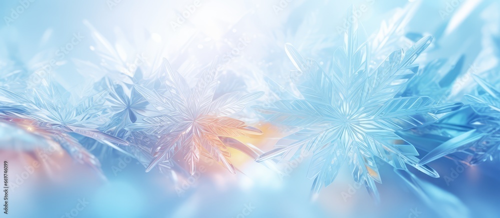 Winter holiday backdrop with icy colored snowflakes in fractal designs