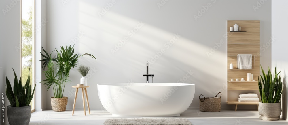 Contemporary bathroom with tub and attractive faucet