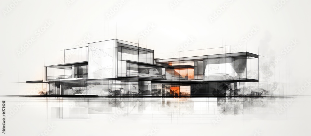 AI architectural drawing depicting an abstract building