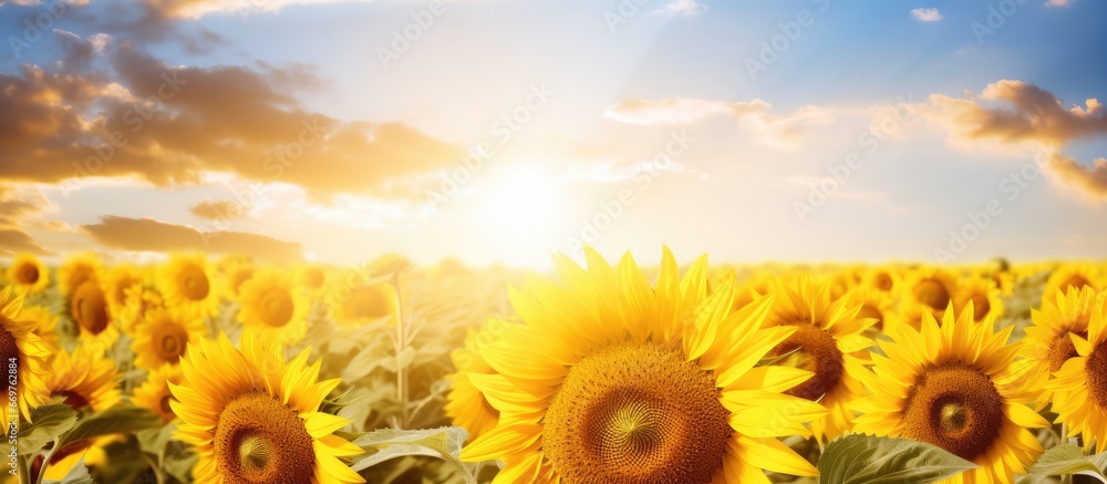 Sunlit field of sunflowers