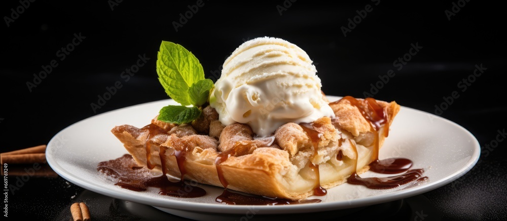 Apple pie topped with ice cream