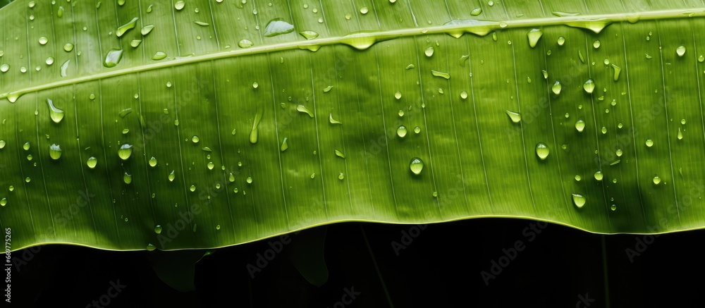 Rain induced texture lines on a banana leaf