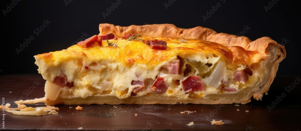 Italian savory pie named pizza rustica close up photograph