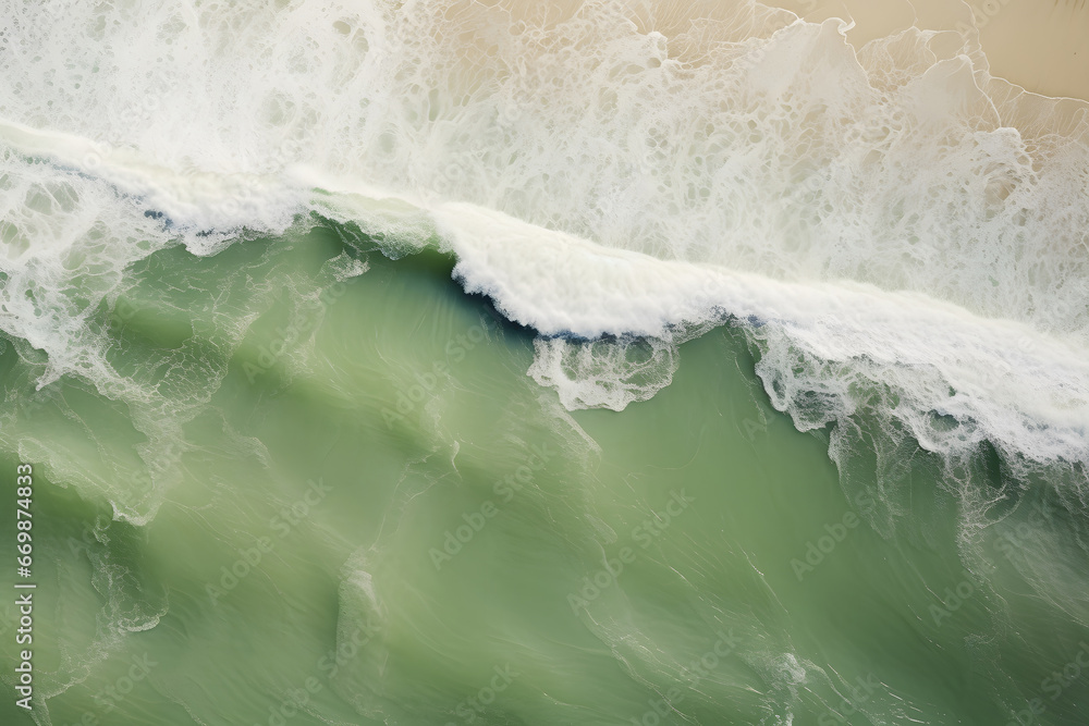 aerial view of water flowing from the water in green sea