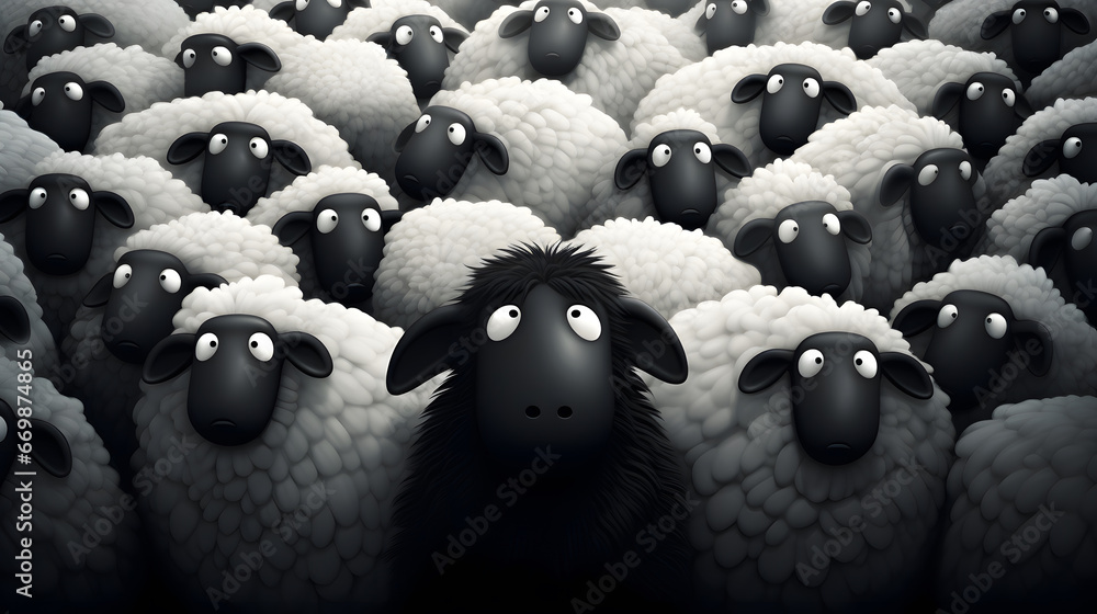 black and white sheep on the ground, Easy or shortcut way to win business success, man choosing difficult or easy way, different road signs and stop mark. Vector illustration of hard path and obstacle