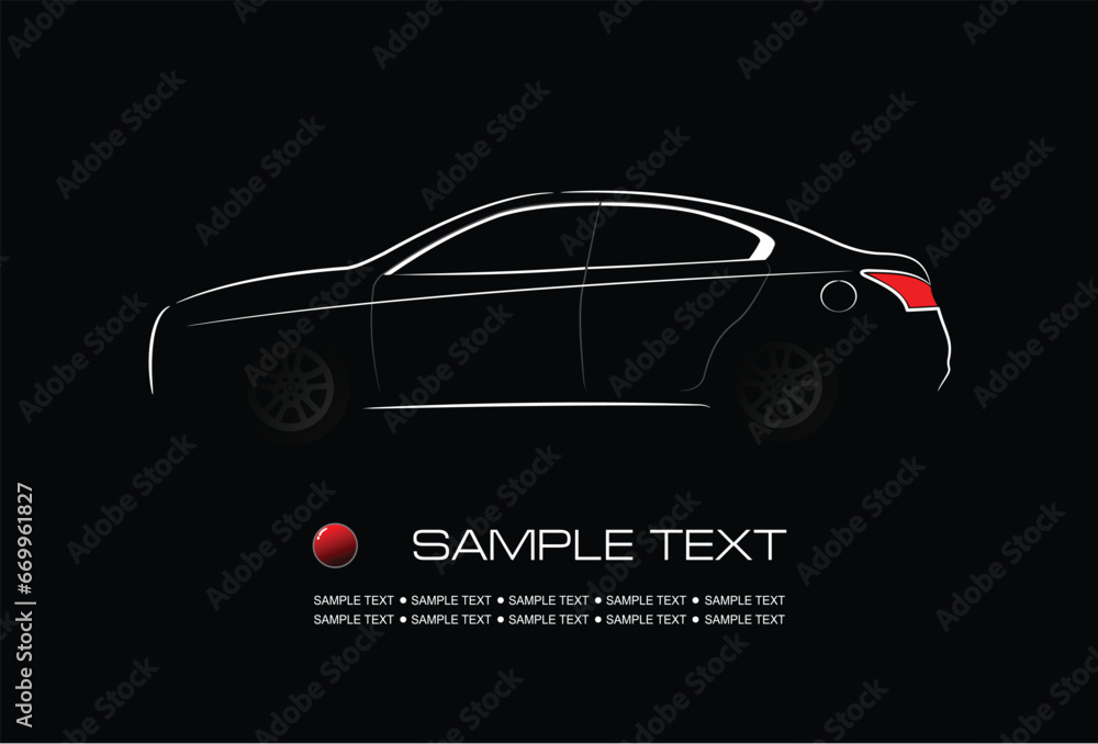 White silhouette of car on black background. Vector illustration