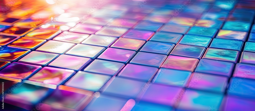 Angle view of a radiant and colorful floor mosaic with reflections