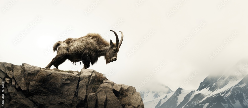 A jumping mountain goat prepares