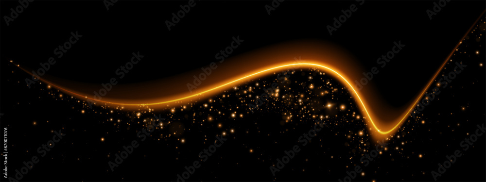 Dust sparks and golden stars shine with special light. Vector sparks on black background. Christmas light effect. Sparkling magic dust particles.	