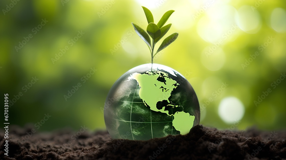 Greening for sustainable future and CO2 footprint reduction. Environmental conservation for better tomorrow. Earth recovery from carbon dioxide with forestation initiative. Greenhouse awareness.