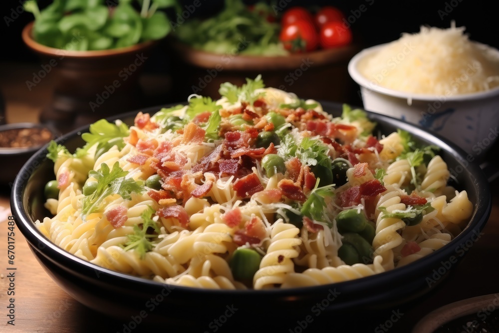 Bacon ranch pasta salad on a bowl.