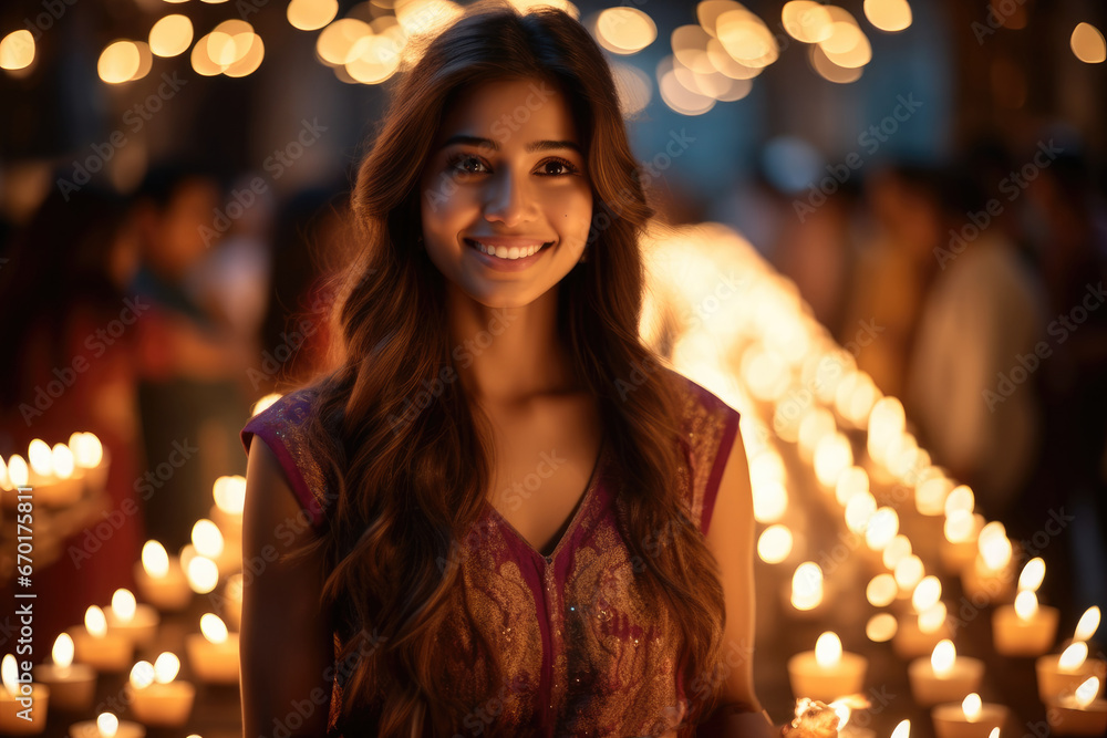 Beautiful Indian woman of Diwali festivities.