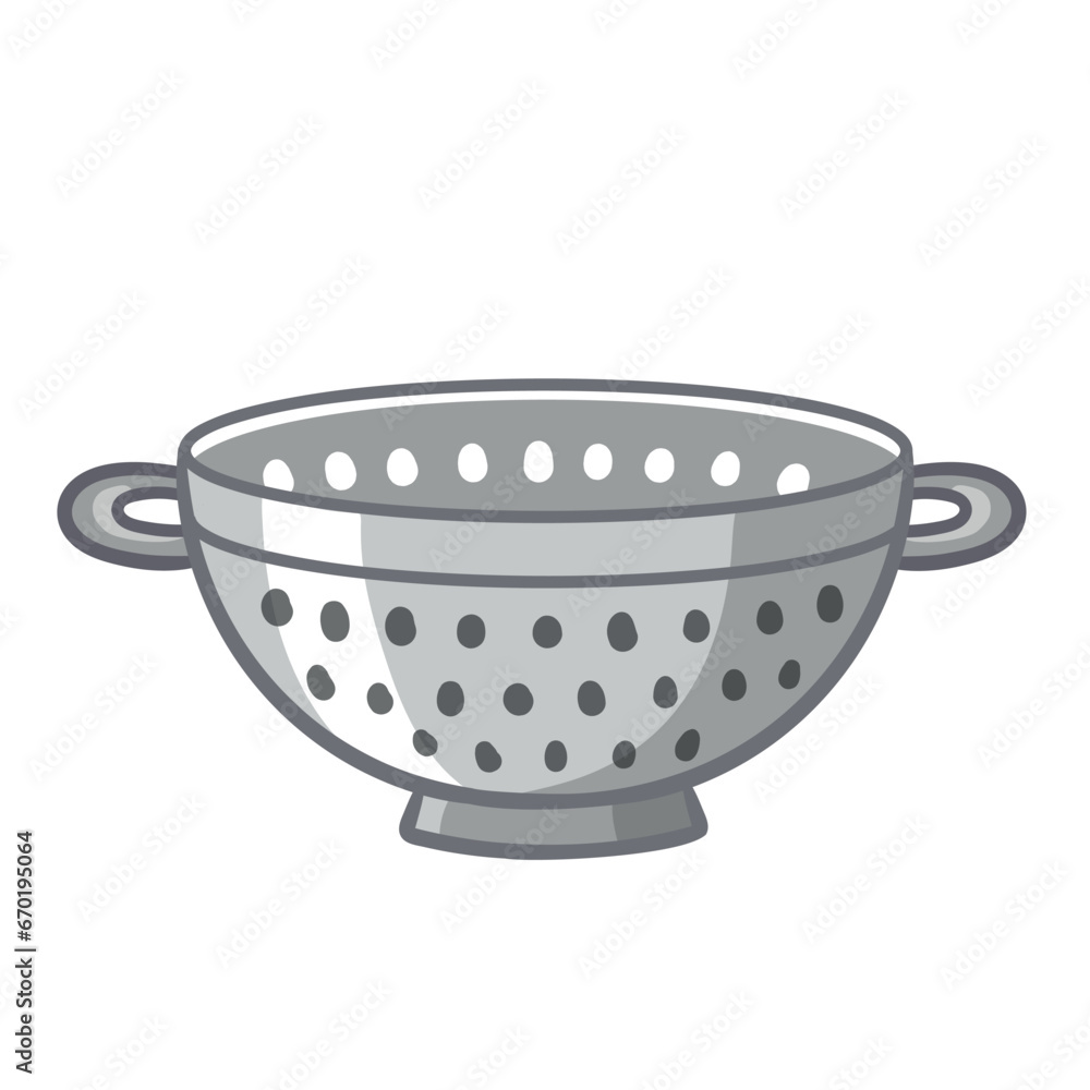 Vector illustration with colander in cartoon style. Icon kitchen