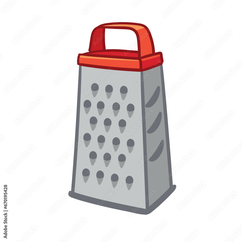 Vector Cheese grater with red handle isolated on white background. Kitchenware, kitchen equipment, appliance