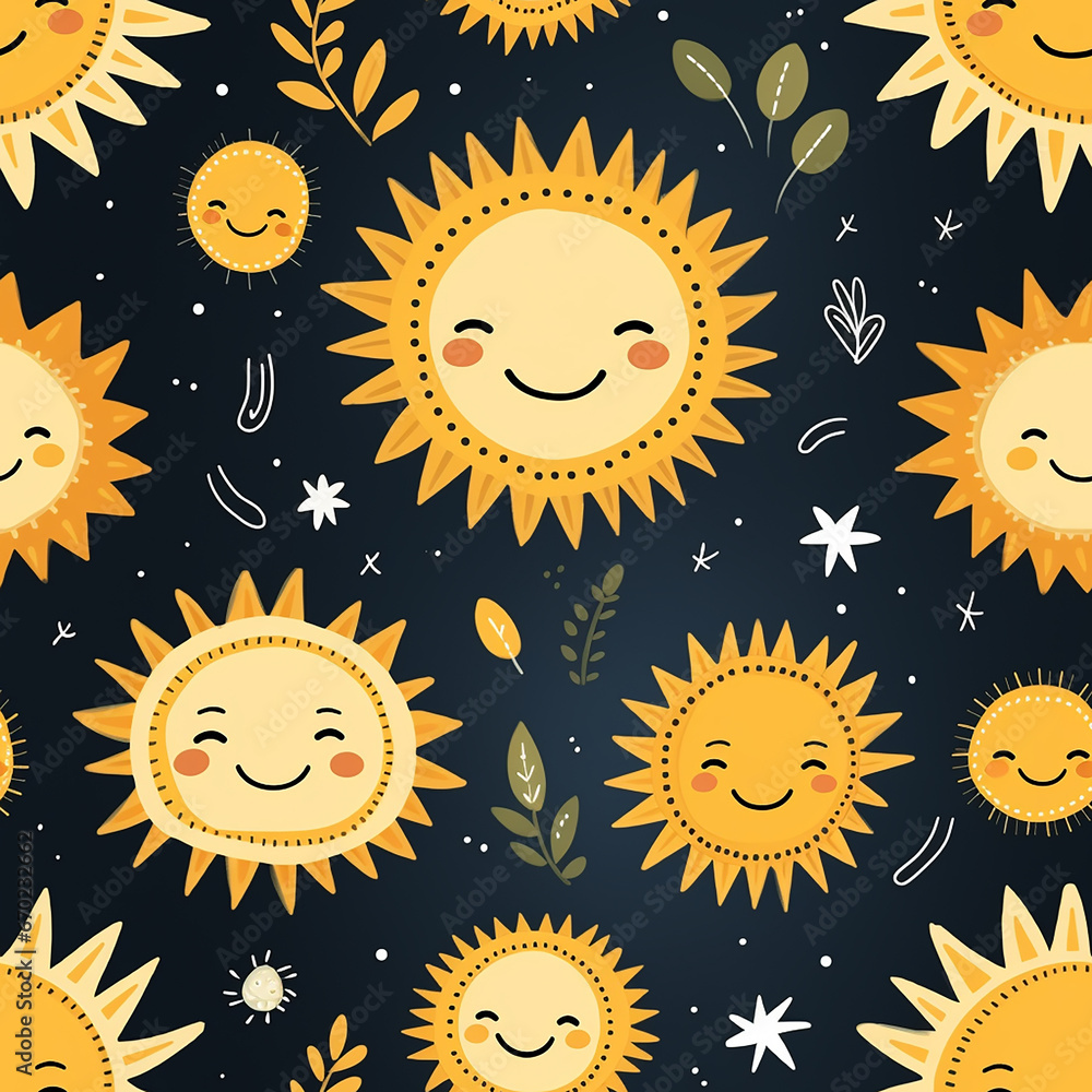 cute yellow childish sun pattern