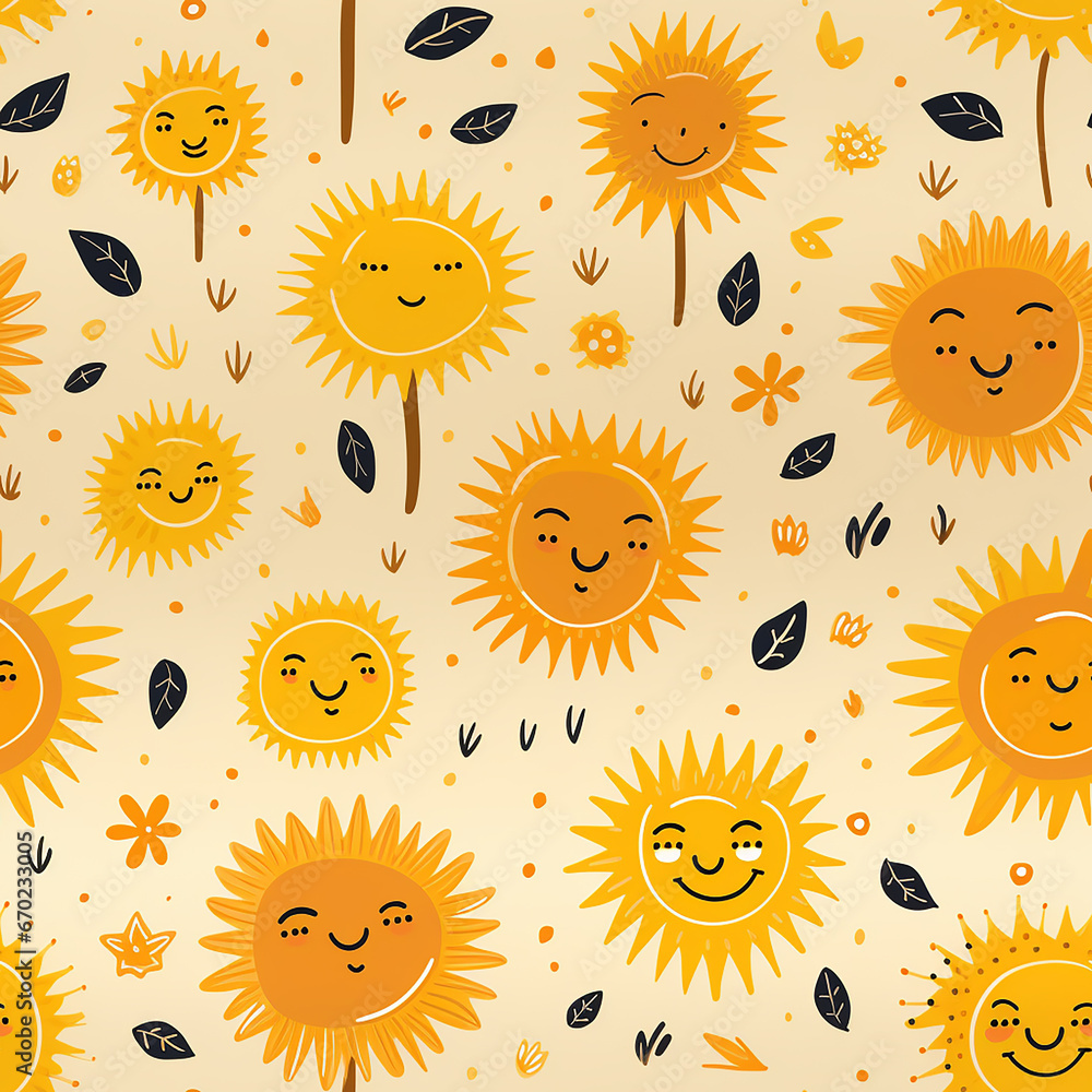 cute yellow childish sun pattern