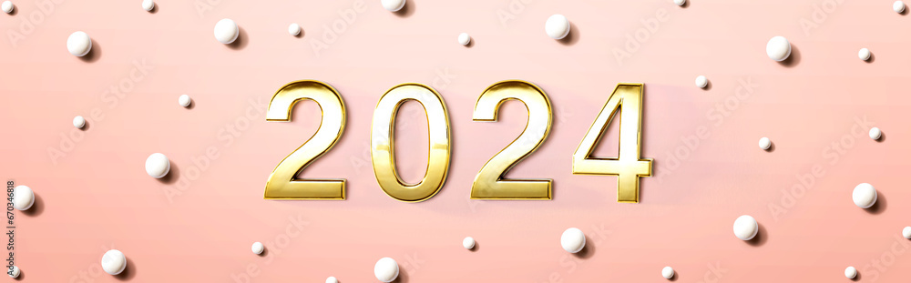 2024 new year theme with white candy dots - flat lay