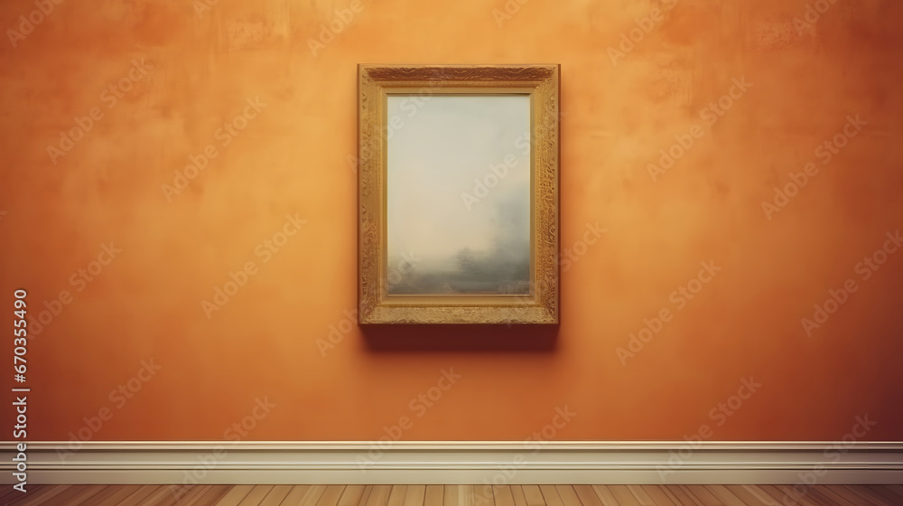 an empty picture frame hanging on a wall