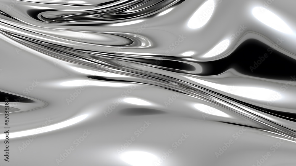 abstract background of metal, glossy silver metal fluid glossy chrome mirror water effect background backdrop texture 